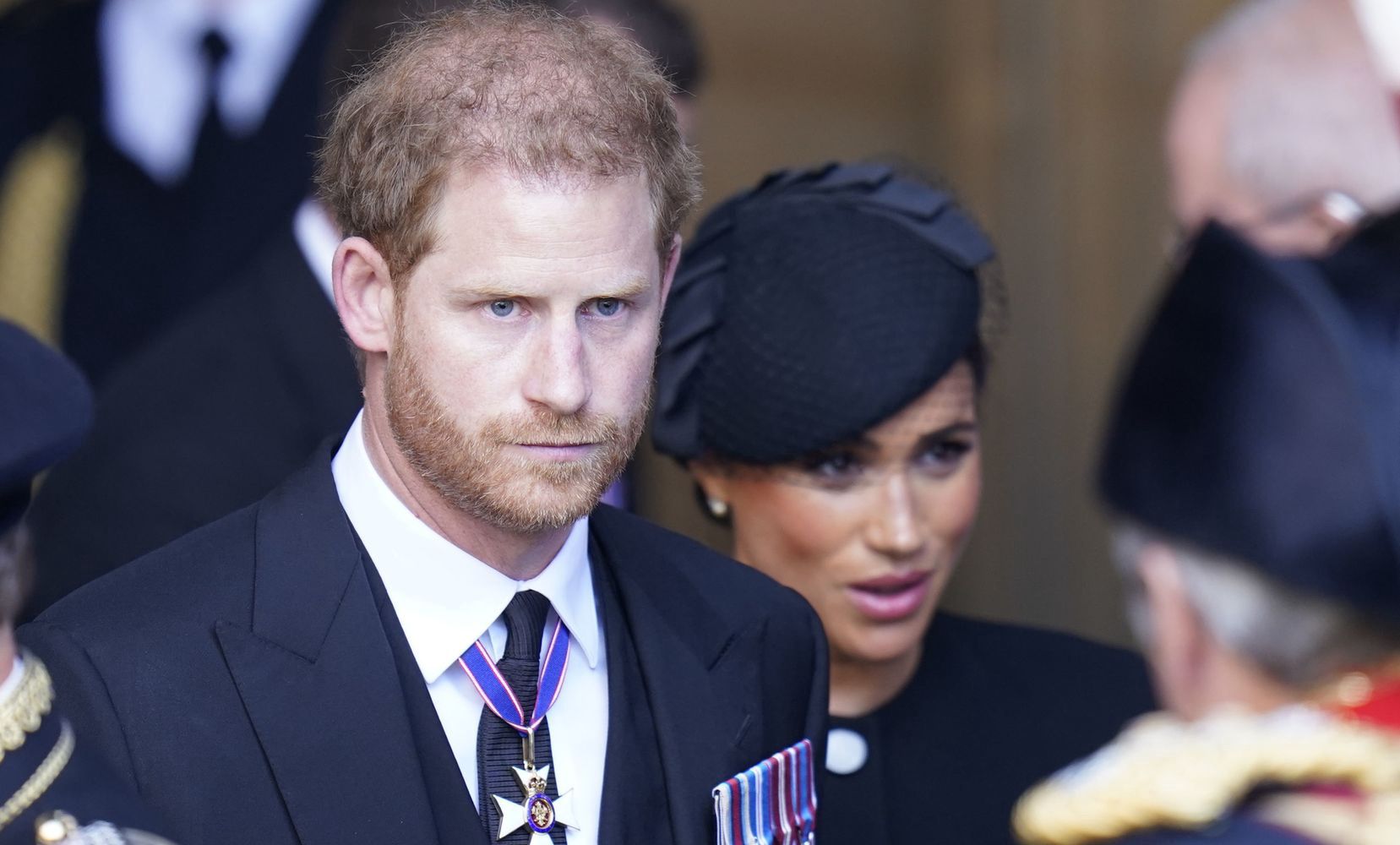 The Coffin Carrying Queen Elizabeth II Is Transferred From Buckingham Palace To The Palace Of Westminster
LONDON, ENGLAND - SEPTEMBER 14: Prince Harry and Meghan, Duchess of Sussex leave Westminster Hall, London after the coffin of Queen Elizabeth II was brought to the hall to lie in state ahead of her funeral on Monday on September 14, 2022 in London, England. Queen Elizabeth II's coffin is taken in procession on a Gun Carriage of The King's Troop Royal Horse Artillery from Buckingham Palace to Westminster Hall where she will lay in state until the early morning of her funeral. Queen Elizabeth II died at Balmoral Castle in Scotland on September 8, 2022, and is succeeded by her eldest son, King Charles III. (Photo Danny Lawson - WPA Pool/Getty Images)
WPA Pool