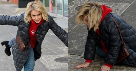 Małgorzata Ohme runęła na ziemię, próbując zrobić jaskółkę przed studiem "Dzień Dobry TVN" (ZDJĘCIA)