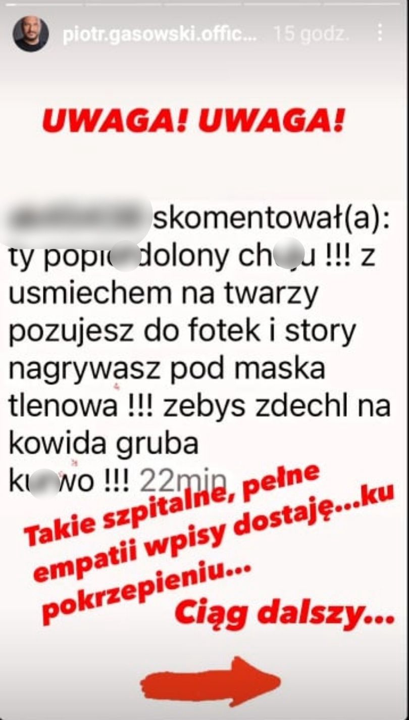 Piotr Gąsowski pokazuje kolejną porcję wiadomości od hejterów