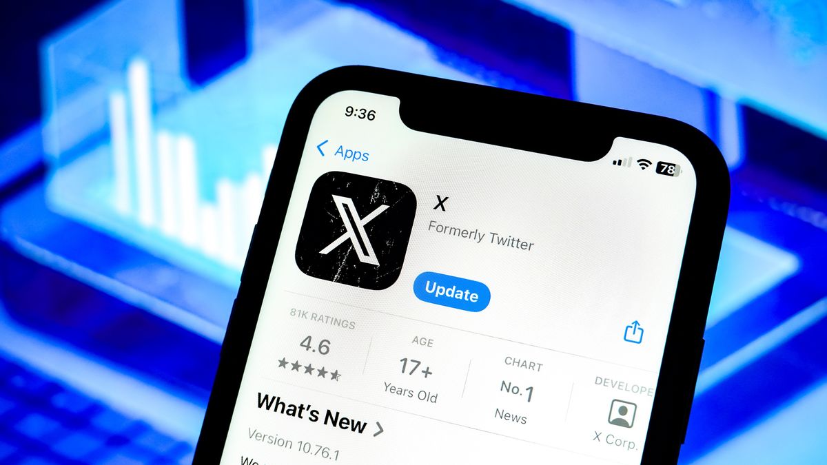 CHINA - 2025/01/17: In this photo illustration, an X (Twitter) app logo is displayed in the Apple Store for iPhone. (Photo Illustration by Sheldon Cooper/SOPA Images/LightRocket via Getty Images)