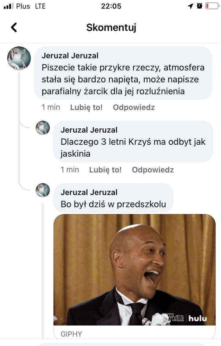 Screen krążący na grupie dyskusyjnej. Ks. Drzewiecki twierdzi, że ktoś podszył się pod konto "Jeruzal Jeruzal"