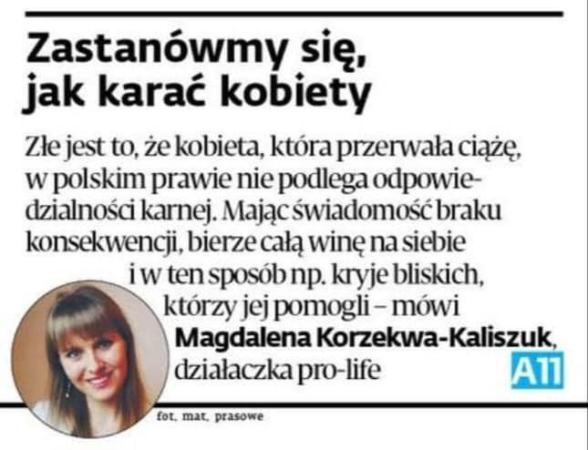 Działaczka pro-life dywaguje nad karaniem kobiet za aborcję