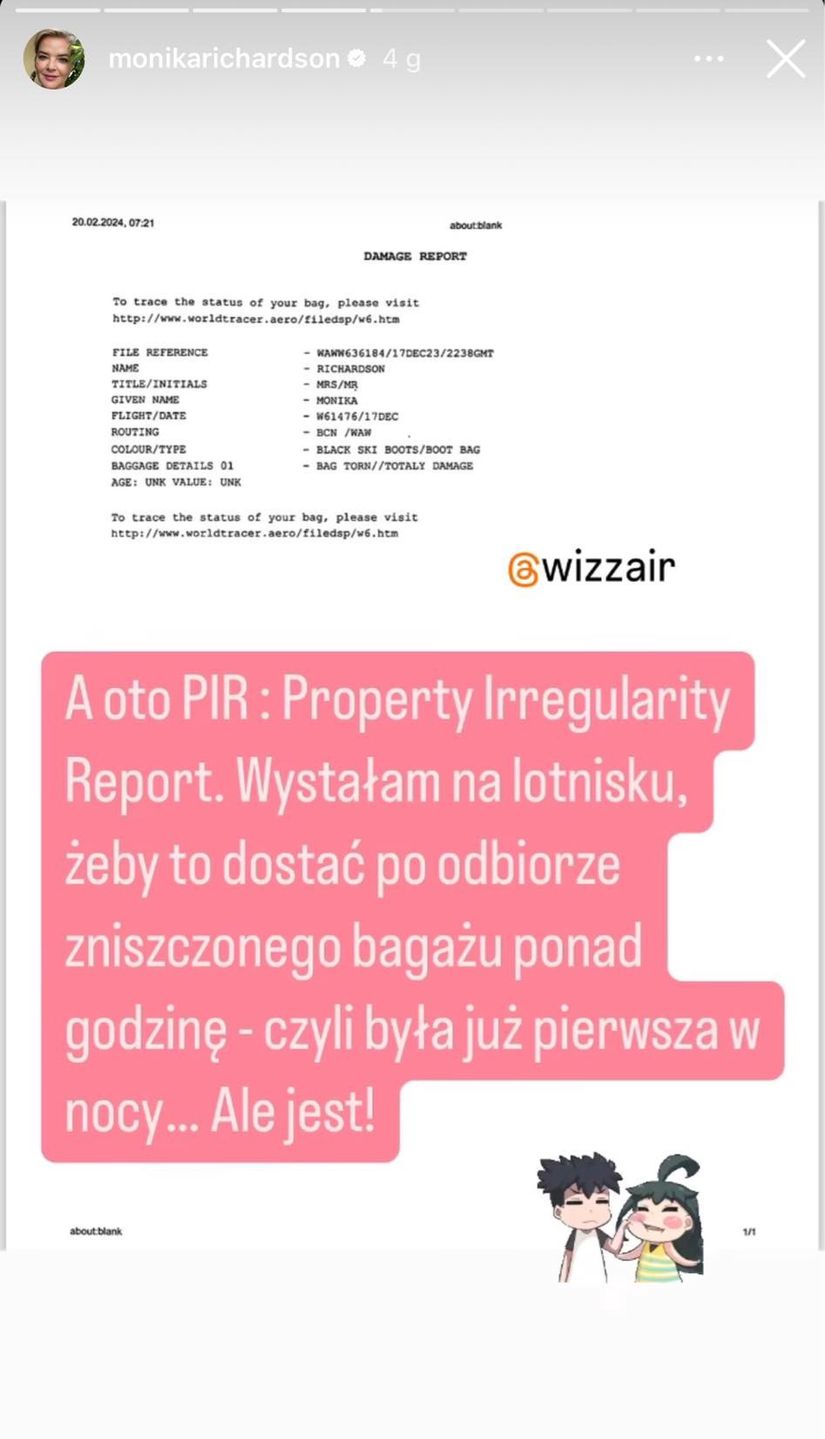 Monika Richardson domaga się uznania reklamacji