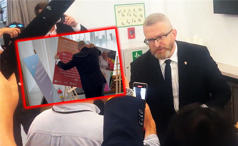 Incydent w Sejmie. Grzegorz Braun zniszczył wystawę