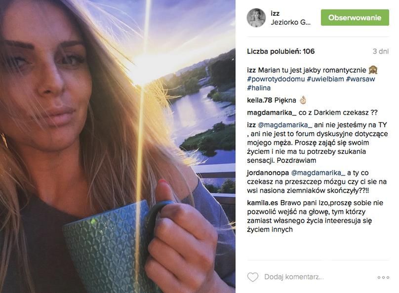 Iza Adamczyk komentarz na Instagramie