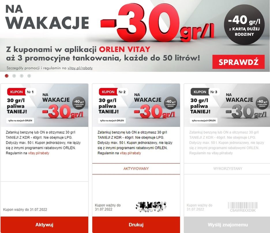 Kupon można aktywować na komputerze i wydrukować go