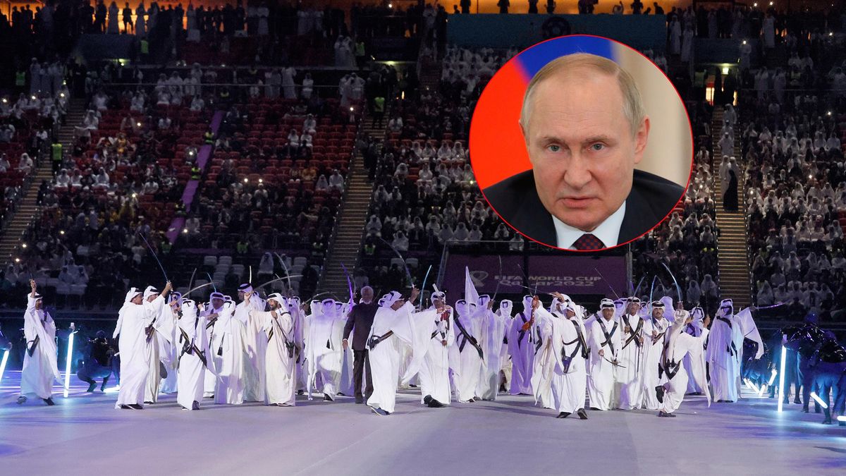 Katarczycy podczas ceremonii otwarcia MŚ oraz Władimir Putin