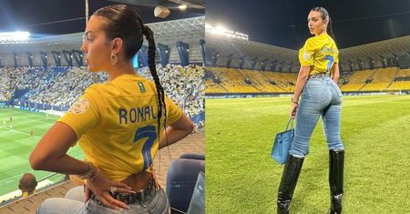 Obwieszona diamentami Georgina Rodriquez wspiera Cristiano Ronaldo z torebką za PONAD PÓŁ MILIONA ZŁOTYCH (ZDJĘCIA)