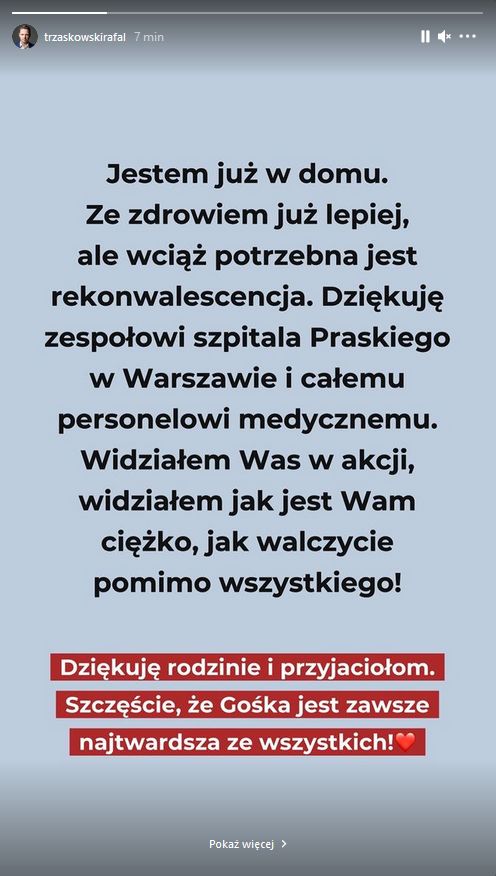 Rafał Trzaskowski wrócił do domu ze szpitala
