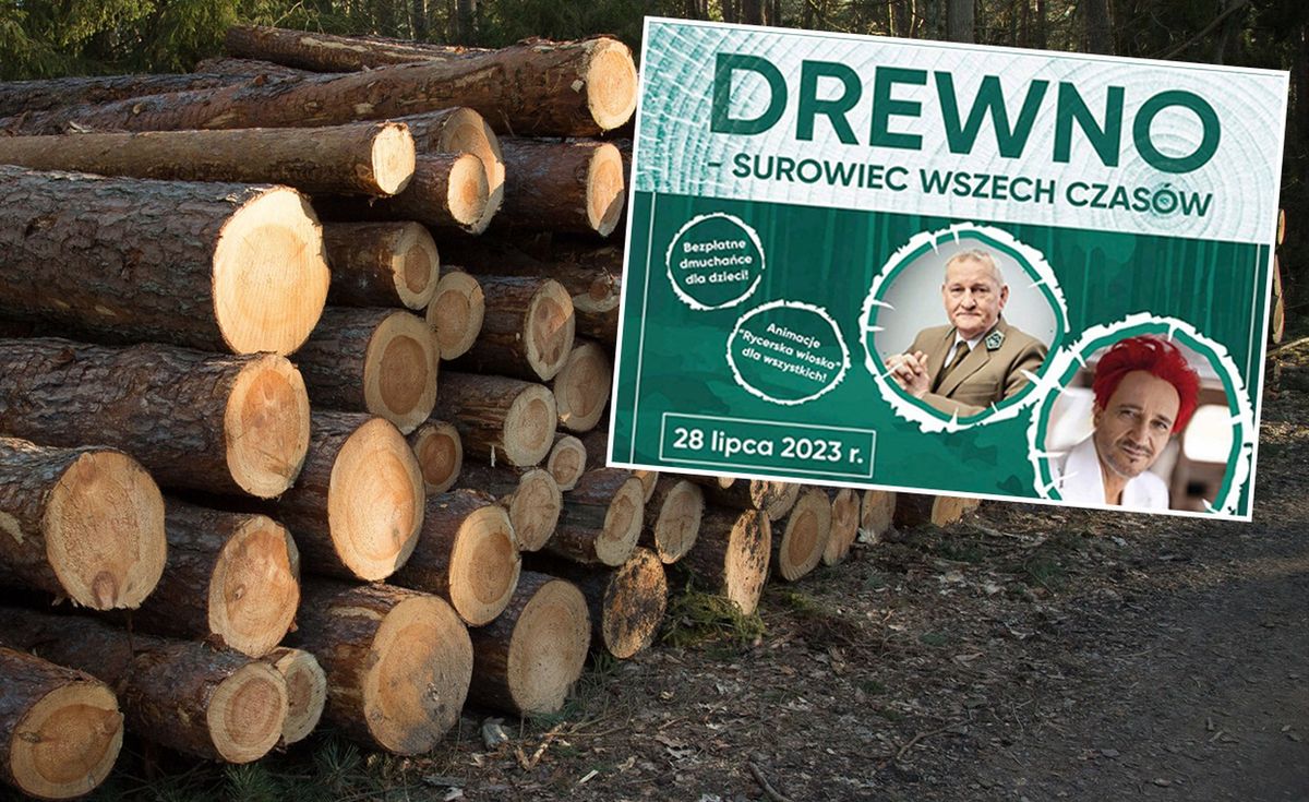 Dyrektor Generalny Lasów Państwowych promuje się na piknikach "Drewno - surowiec wszech czasów"