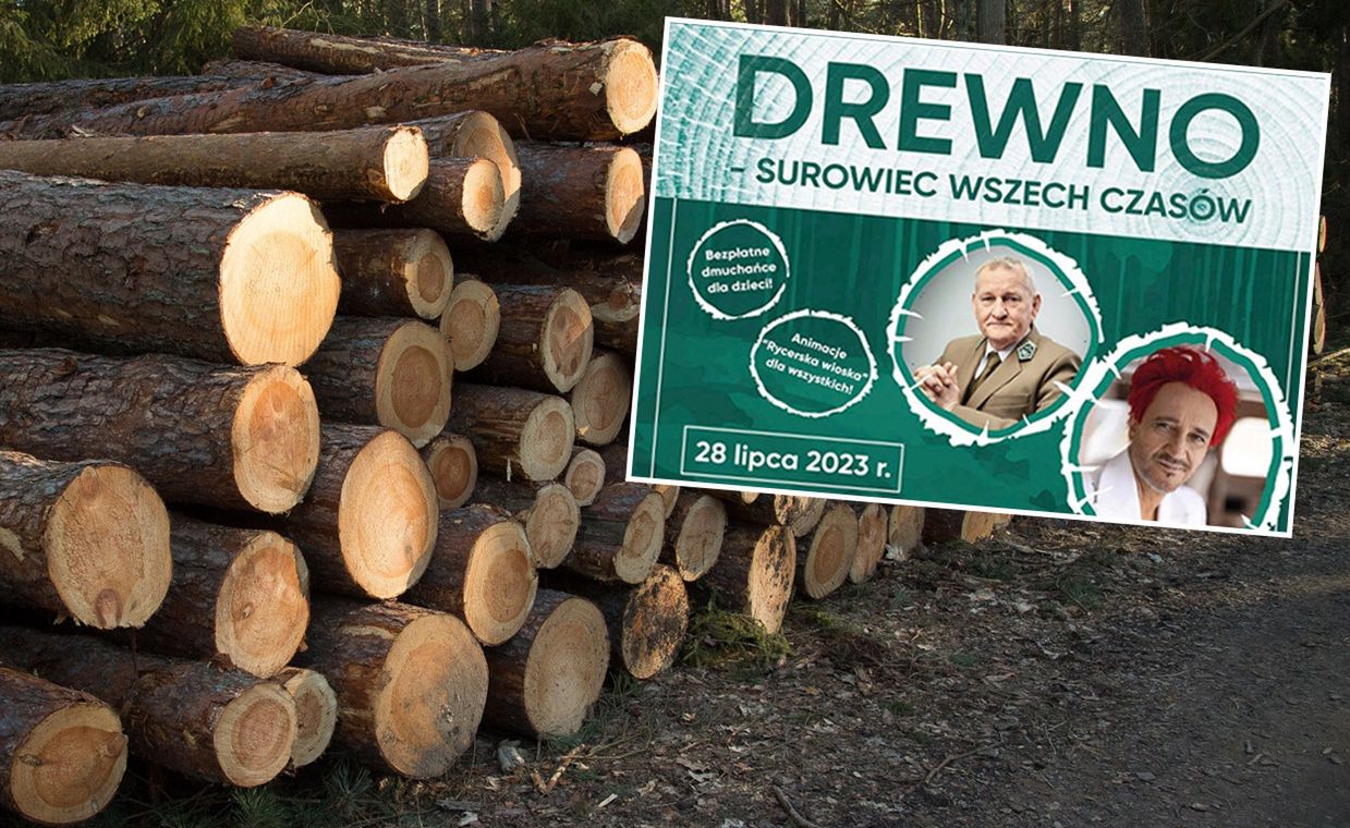 Dyrektor Generalny Lasów Państwowych promuje się na piknikach "Drewno - surowiec wszech czasów"