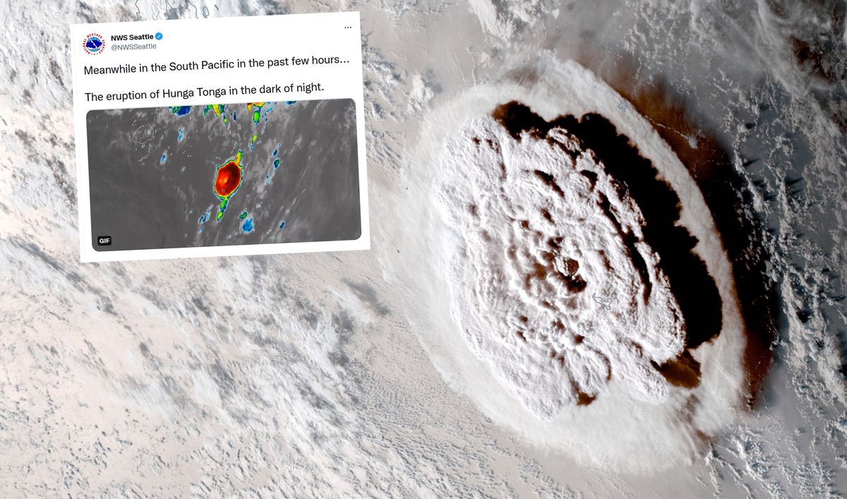 Silny wybuch podwodnego wulkanu na Pacyfiku. Agencje bezpieczeństwa alarmują (Fot. RAMMB/NOAA/NESDIS/Twitter)