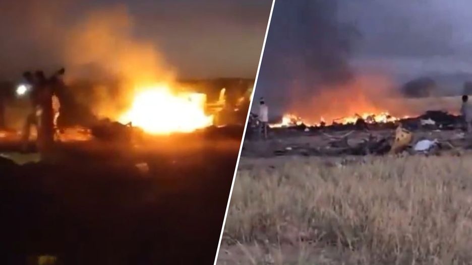 Płonący wrak Ił-76