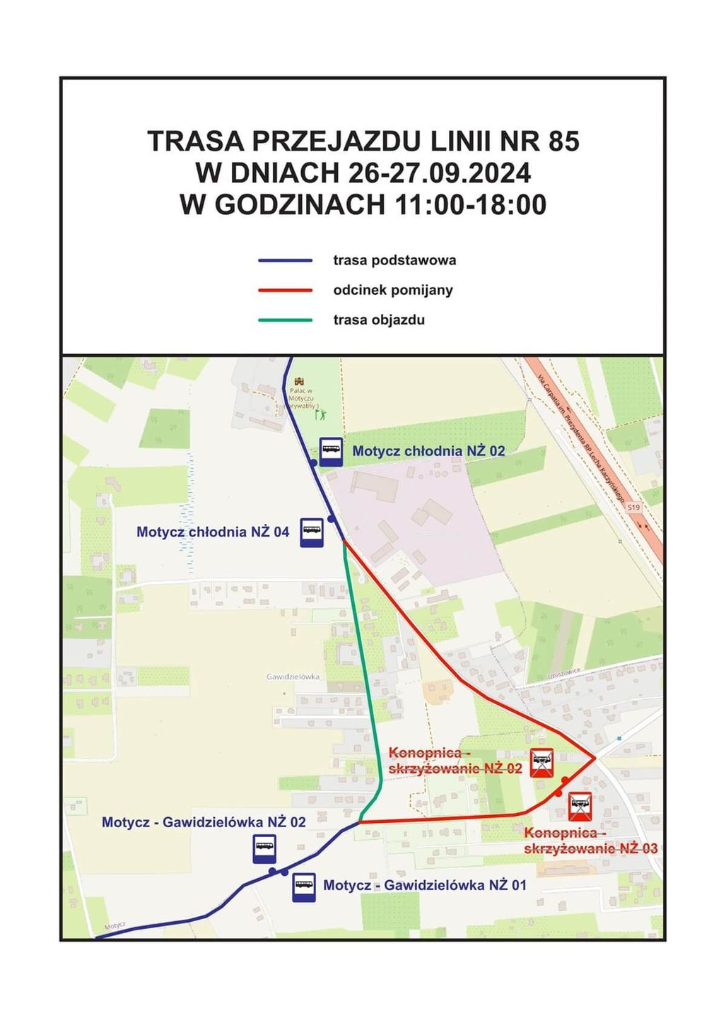 Trasa objazdu linii nr 85