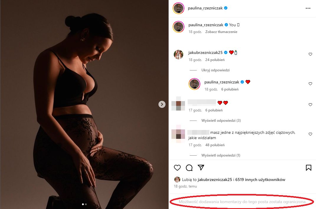 Ograniczone komentarze pod nowym postem Pauliny Rzeźniczak