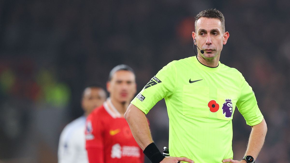 LIVERPOOL, ENGLAND - NOVEMBER 09: Referee David Coote during the Premier League match between Liverpool FC and Aston Villa FC at Anfield on November 09, 2024 in Liverpool, England. (Photo by James Gill - Danehouse/Getty Images)