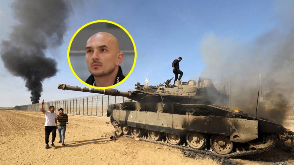 Zniszczony izraelski czołg i Sebastian Pęcherz