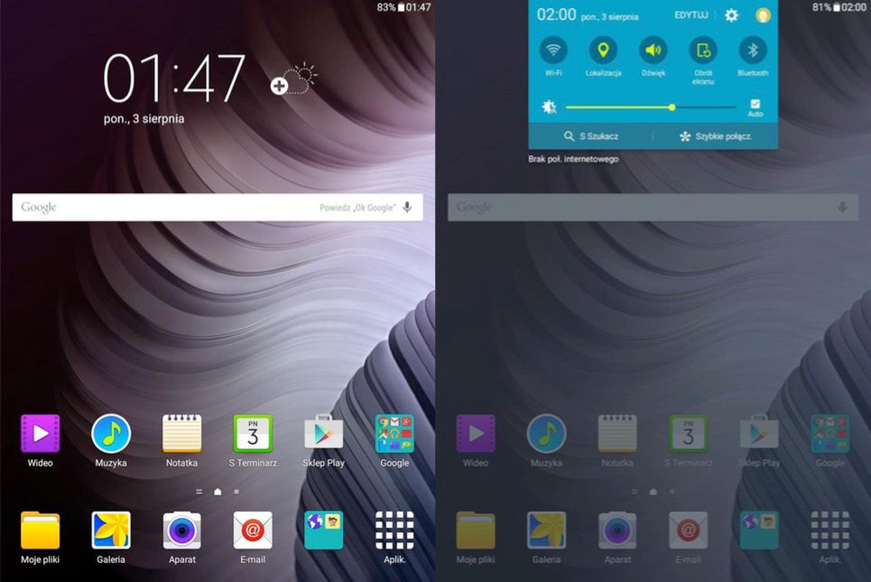 Interfejs tabletu Samsung Galaxy Tab A