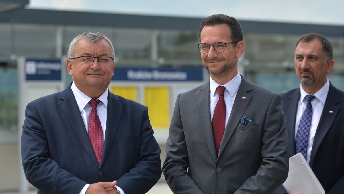 (L-R) Waldemar Buda, Secretary of State at the Ministry of Funds and Regional Policy and Andrzej Adamczyk, Minister of Infrastructure, seen on the railway platform of the newly opened Krakow-Bronowice train station.On Monday, June 15, 2020, in bronowice, Krakow, Poland. (Photo by Artur Widak/NurPhoto via Getty Images)