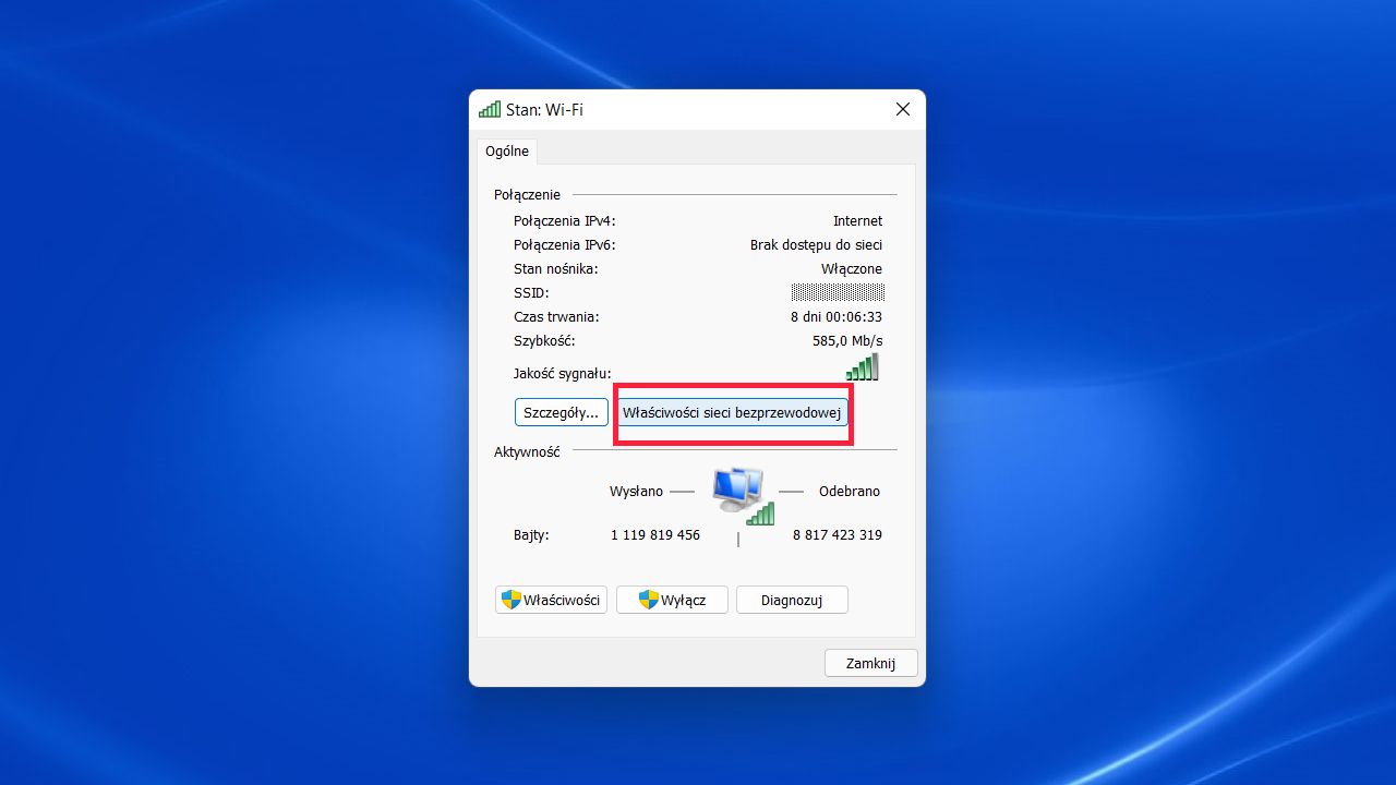 Windows 11: właściwości sieci bezprzewodowej