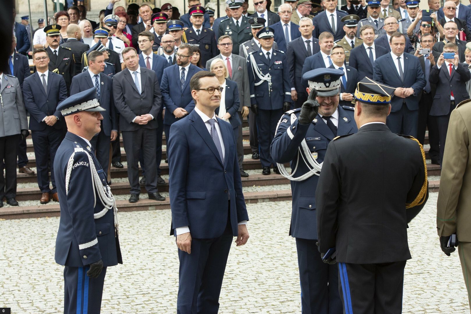 Wojewódzkie Obchody Święta Policji w Katowicach21.07.2019 Katowice, Wojew?ldzkie obchody Swieta policju, n/z Mateusz Morawiecki, Jaroslaw Szymczyk, Krzysztof Justynski fot Michal Dubiel/REPORTERMichal Dubiel/REPORTER