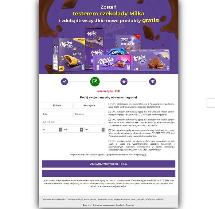 Strona formularza Milka