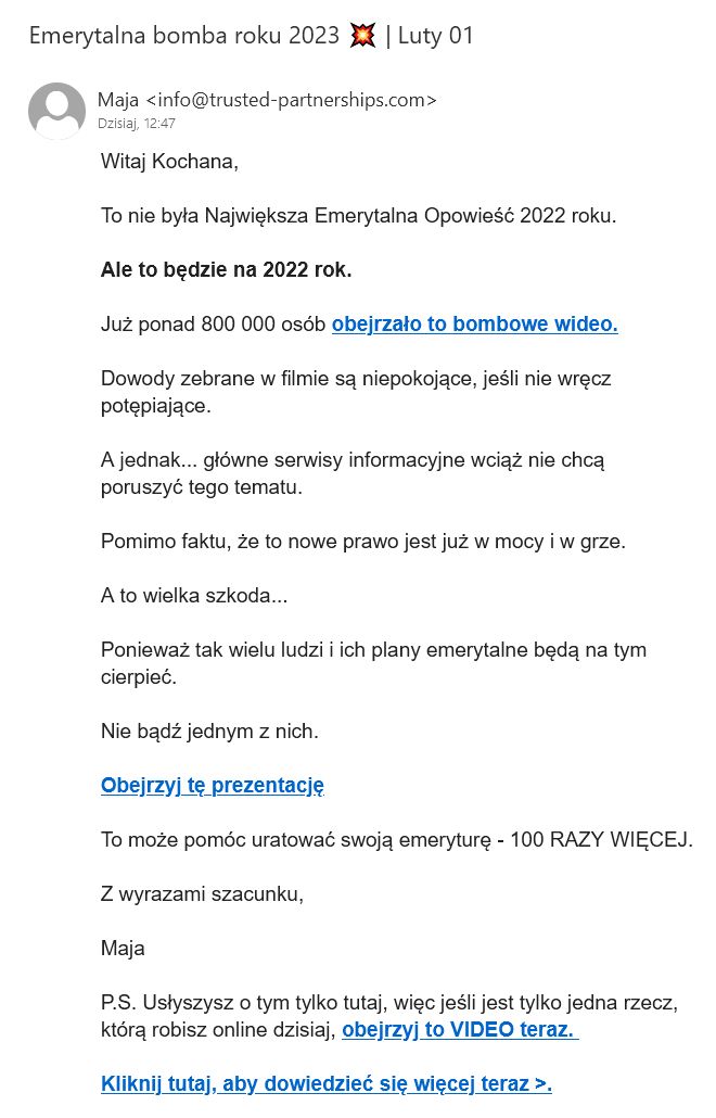 Fałszywa wiadomość dot. emerytury