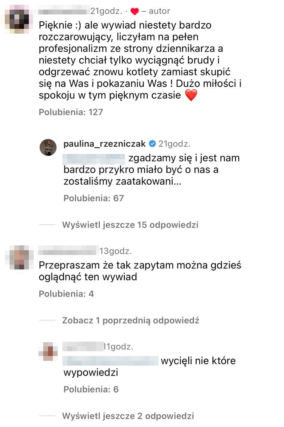 Komentarze pod postem Pauliny Rzeźniczak