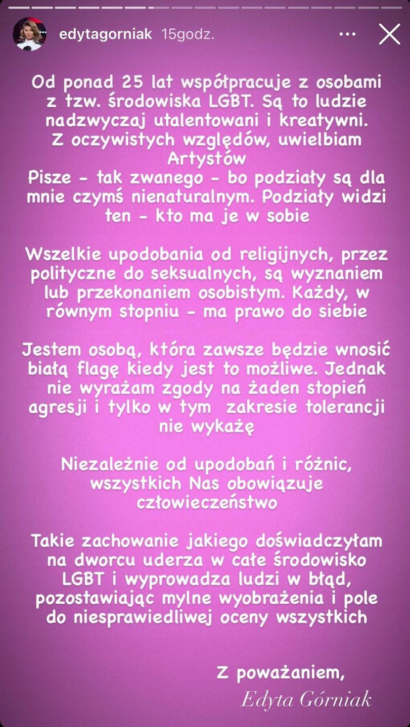 Oświadczenie Edyty Górniak 