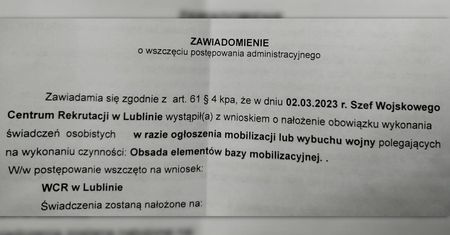 Mieszkańcy otrzymują zawiadomienia o nałożeniu obowiązku wykonania świadczeń w razie mobilizacji lub wojny