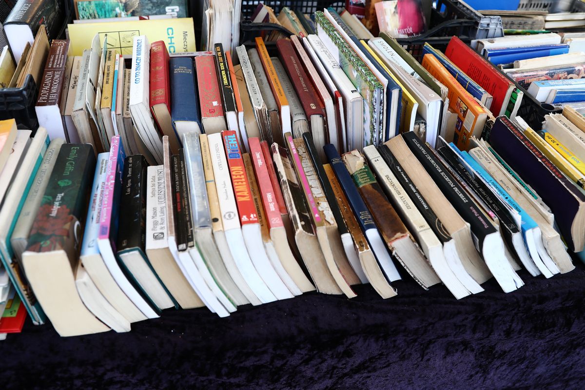 Used books for sale are seen at the stand in Kazimierz, historic Jewish quarter, in Krakow, Poland on May 11, 2022. (Photo by Jakub Porzycki/NurPhoto via Getty Images)