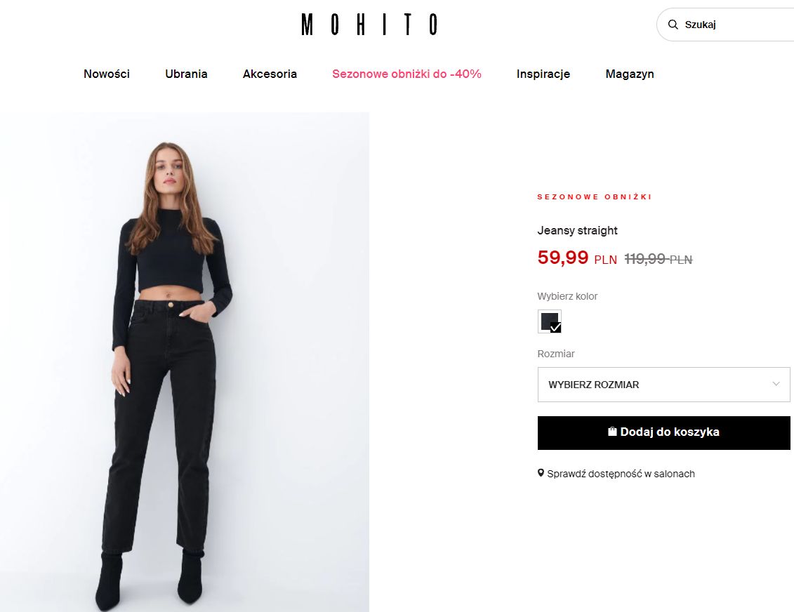 Czarne jeansy Mohito dostaniemy na wyprzedaży