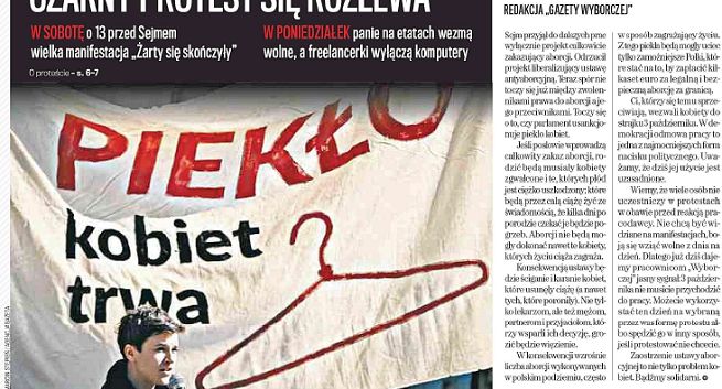 „Gazeta Wyborcza” daje pracownicom wolne w poniedziałek, żeby mogły strajkować przeciw zakazowi aborcji