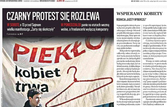 „Gazeta Wyborcza” daje pracownicom wolne w poniedziałek, żeby mogły strajkować przeciw zakazowi aborcji
