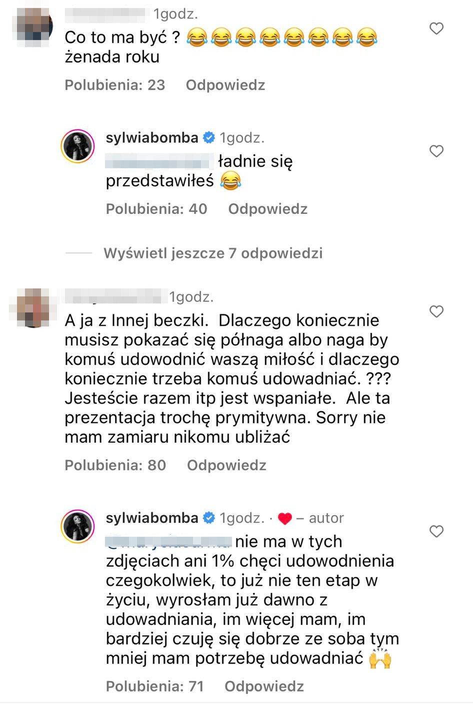 Komentarze pod zdjęciami Sylwii Bomby