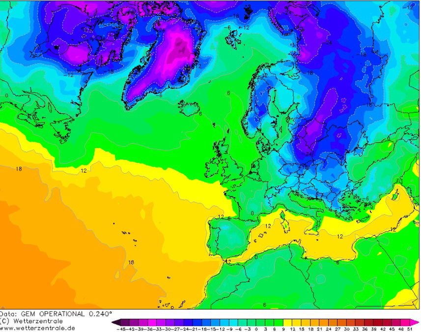 Pogoda na weekend. Zimne masy powietrza nad Europą (Źródło: wetterzentrale.de)