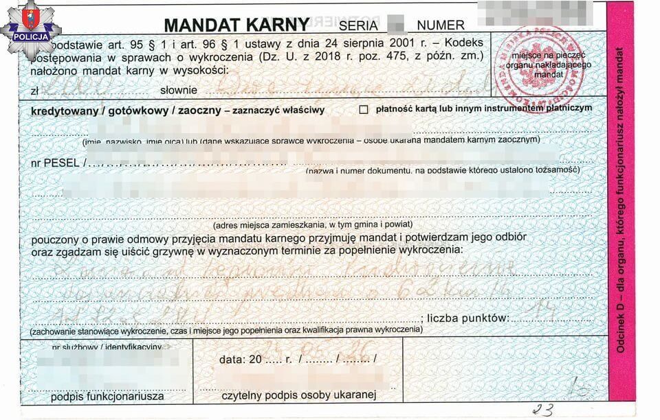 Dotkliwy mandat dla 18-letniego kierowcy