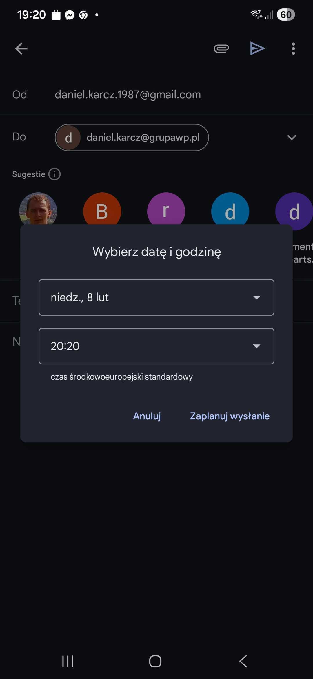 Jak zaplanować wysyłkę w aplikacji Gmail na smartfonie (Android 