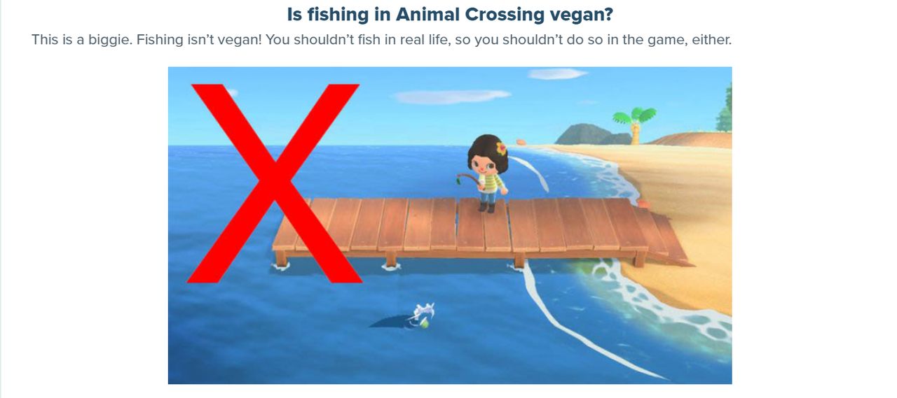 Łowienie ryb przeczy idei weganizmu, a więc PETA nie poleca tego robić w Animal Crossing: New Horizons, fot. PETA