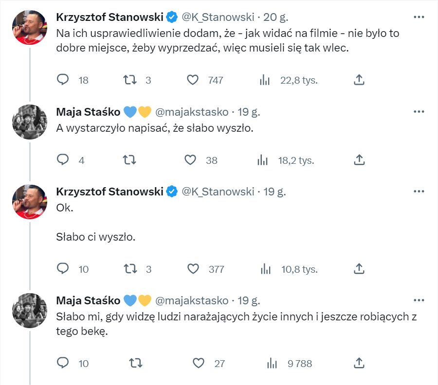 Wymiana komentarzy między Stanowskim i Staśko