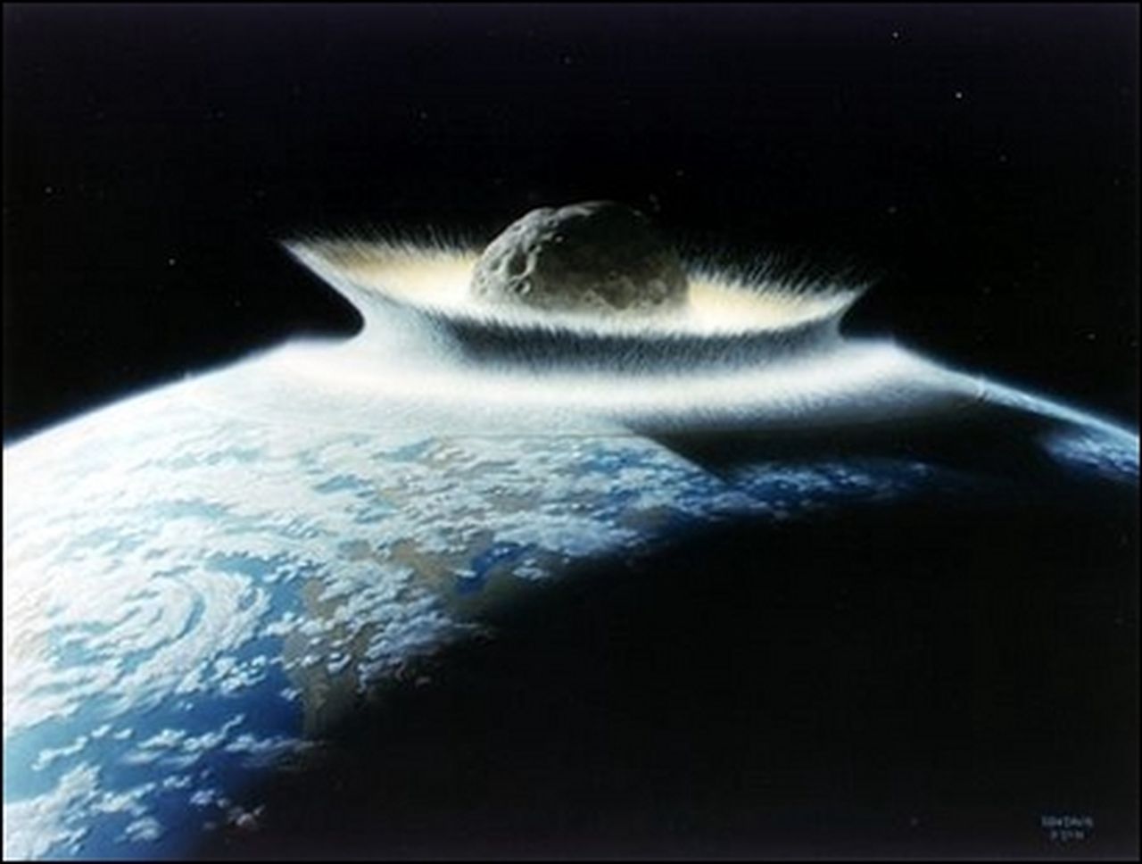 Artystyczna wizja uderzenia kosmicznej skały w Ziemię
