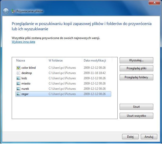 Przywracanie plików w Windows 7 6