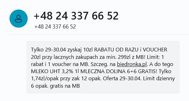 SMS od Biedronki