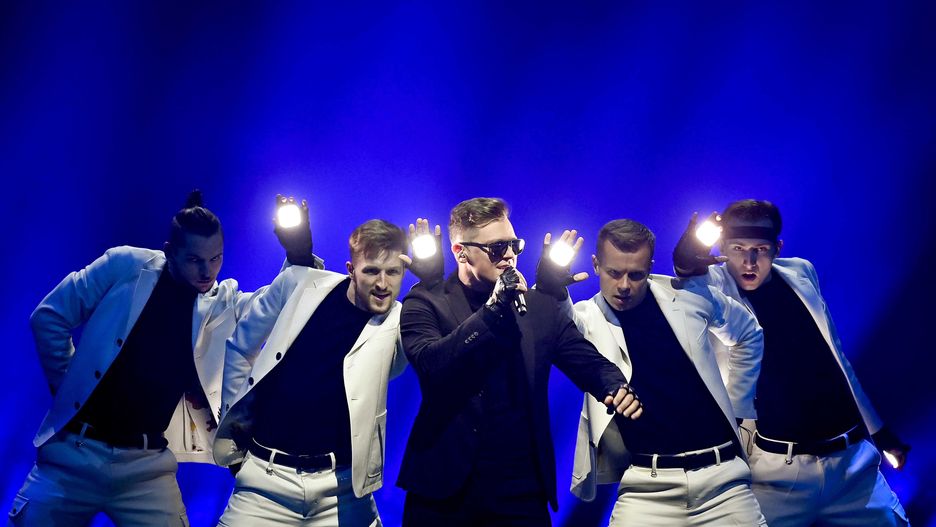 epa09211858 RAFAL from Poland with the song 'The Ride' performs during the first dress rehearsal for the Second Semi-Final of the 65th annual Eurovision Song Contest (ESC) at the Rotterdam Ahoy arena, in Rotterdam, The Netherlands, 19 May 2021. Due to the coronavirus (COVID-19) pandemic, only a limited number of visitors is allowed at the 65th edition of the Eurovision Song Contest (ESC2021) that is taking place in an adapted form at the Rotterdam Ahoy and consist of two semi-finals, on 18 and 20 May 2021, and a grand final on 22 May 2021.  EPA/Patrick van Emst / POOL *** Local Caption *** 50359766 Dostawca: PAP/EPA.
