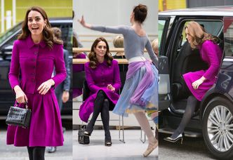 Purpurowa księżna Kate wysiada z gracją z samochodu i zmierza na spotkanie w szkole baletowej (ZDJĘCIA)