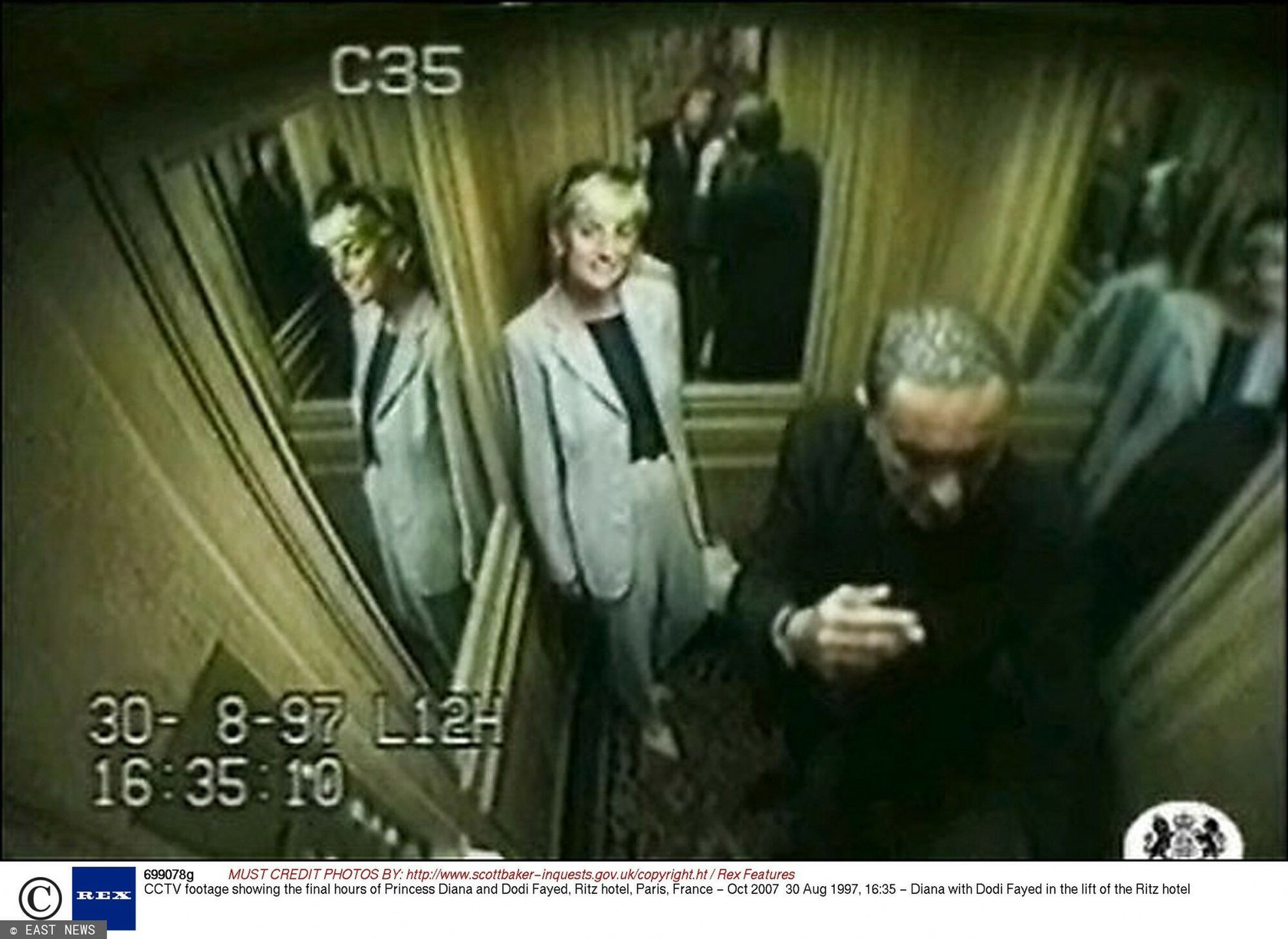 Diana i Dodi Fayed w windzie w hotelu Ritz w Paryżu
