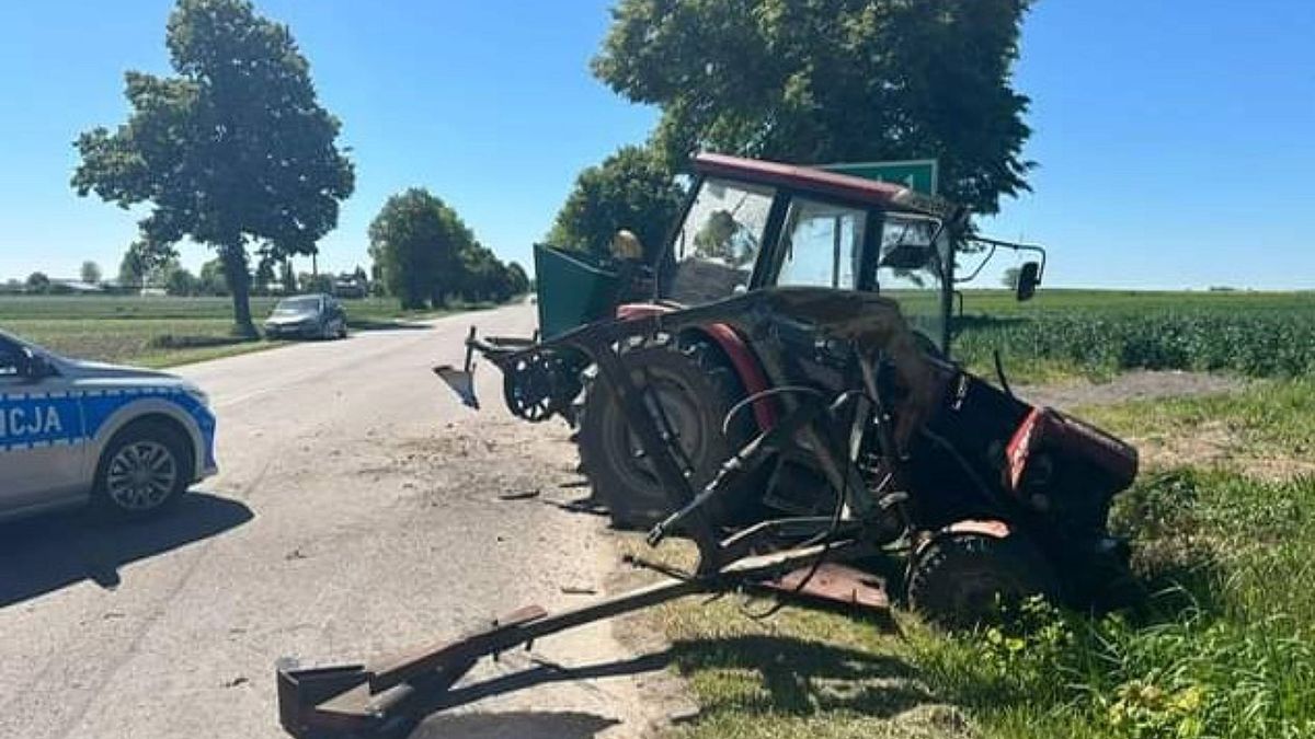 Zderzenie traktora z BMW