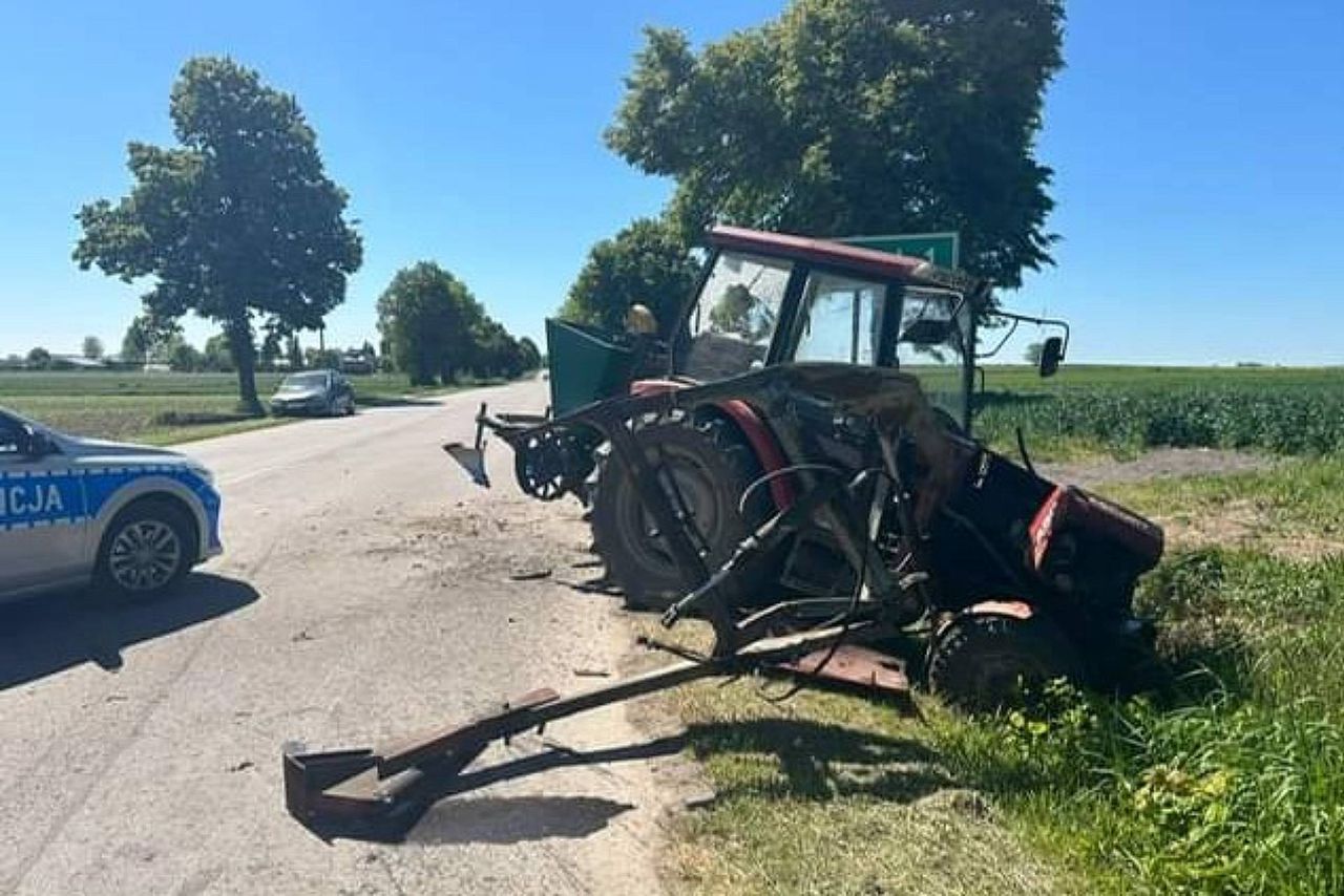 Zderzenie traktora z BMW