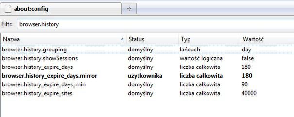Przyspieszamy Firefoxa modyfikując ustawienia historii 1