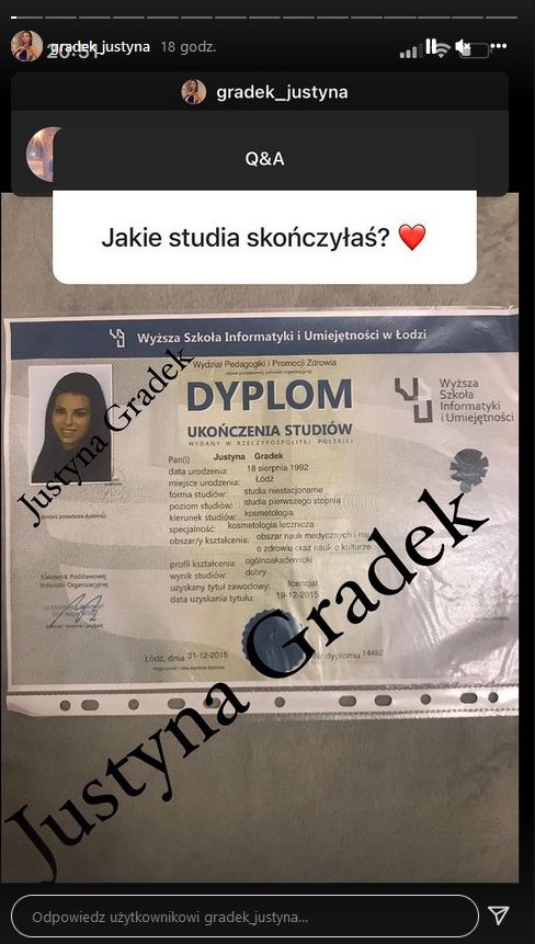 Justyna Gradek o nauce i wykształceniu